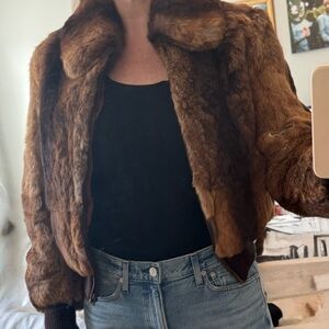 Women’s vintage collared Genuine Brown Rabbit Fur bomber Jacket - size small